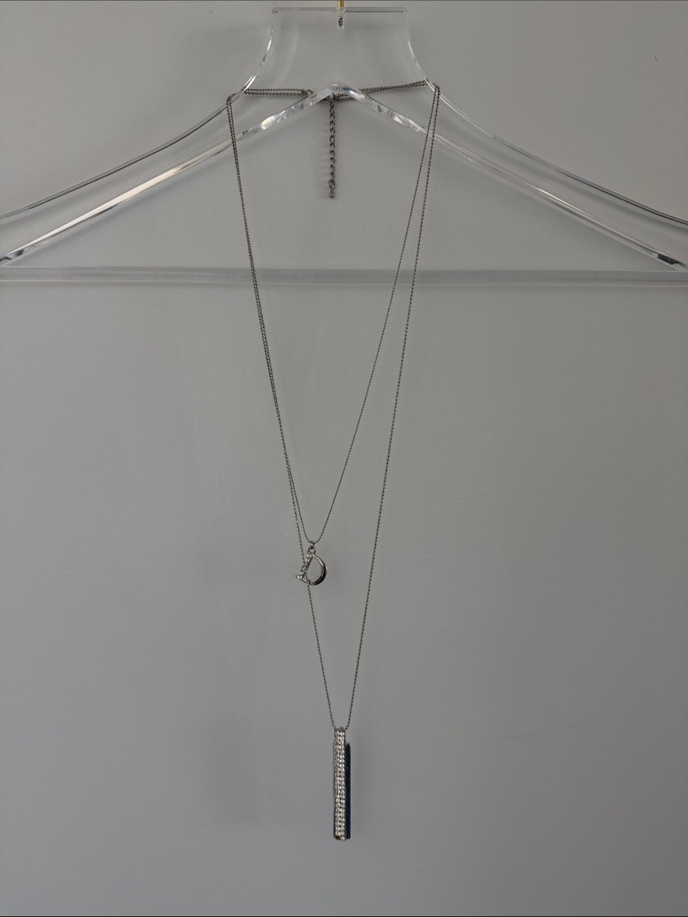 Layered Silver-Tone Pendant Necklace with Bar Charm